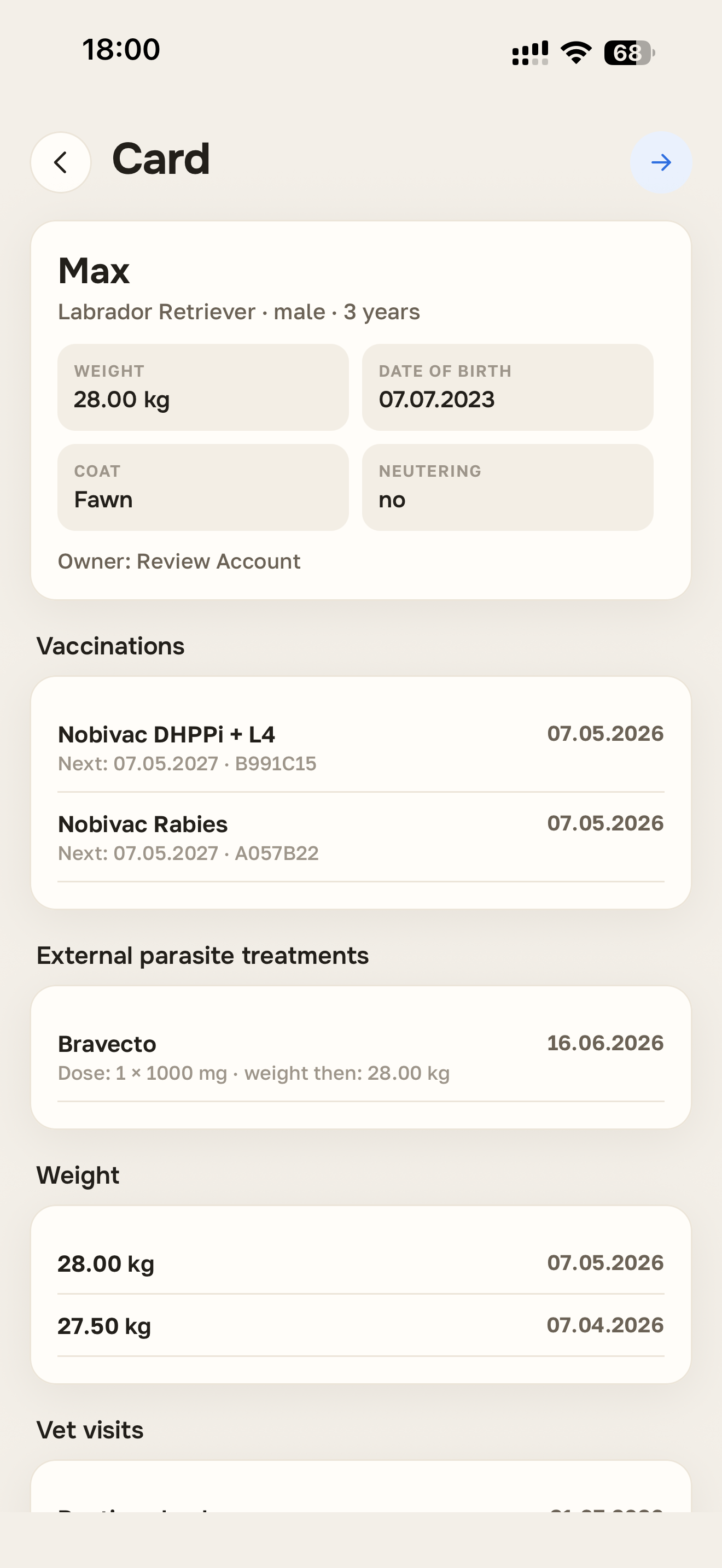 Vet card